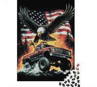 Rompecabezas De 1000 Piezas para Adolescentes American Flag Eagle Truck Art Print Rompecabezas para Adultos Juegos De Relajación Decoración del Hogar Desafío Educativo 52x38cm/1000pcs