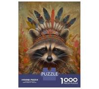 Rompecabezas De 1000 Piezas para Adolescentes American Indian Raccoon Rompecabezas para Adultos Decoración De Pared De Juguete Mejora La Memoria Regalos Y Cumpleaños Únicos 70x50cm/1000pcs