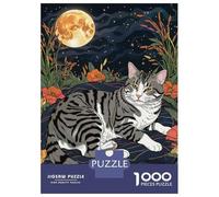 Rompecabezas De 1000 Piezas Para Adolescentes American Shorthair Cat with Night Garden Rompecabezas Para Adultos Juego Práctico Pero Divertido Y Humorístico Regalos Para Reducir El Estrés 70x50cm/1000