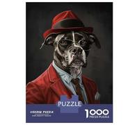 Rompecabezas De 1000 Piezas Para Adolescentes American Staffordshire Terrier Suit And Hat Rompecabezas Para Adolescentes Juegos Familiares Desafío Difícil Regalos De Cumpleaños Y Únicos 38x26cm/1000pc