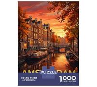 Rompecabezas De 1000 Piezas para Adolescentes Amsterdam Canal at Sunset Rompecabezas para Adultos Juego De Ingenio Decoración 38x26cm/1000pcs