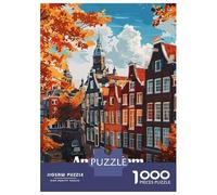 Rompecabezas De 1000 Piezas para Adolescentes Amsterdam Netherlands Autumn Cityscape Illustration Rompecabezas para Adultos Juegos Relajantes Corte De Precisión Cumpleaños 52x38cm