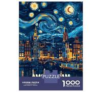Rompecabezas De 1000 Piezas para Adolescentes Amsterdam Netherlands Starry Night Art Rompecabezas para Adultos Juego De Ingenio Decoración Ayuda A Ejercitar El Cerebro 70x50cm/1000pcs