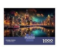 Rompecabezas De 1000 Piezas para Adolescentes Amsterdam Night Canal Lights Rompecabezas para Adultos Juegos Familiares Decoración De Pared Regalos Y Cumpleaños Únicos 38x26cm/1000pcs