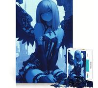 Rompecabezas de 1000 Piezas para Adolescentes Ángel Azul con Alas,Chica Anime,Arte de Borde Exacto,Juego de Habilidad Lógica,Momento Divertido y Relajado,Regalo de Arte Navideño 50x75cm