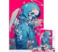 Rompecabezas de 1000 Piezas para Adolescentes Ángel de la Muerte con Flores decoración del hogar Juguetes Regalo para cumpleaños Juegos educativos Cada Pieza es única - Tamaño 38x52cm