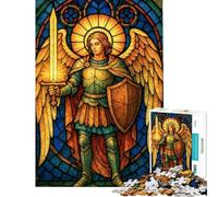 Rompecabezas de 1000 Piezas para Adolescentes Ángel de vitral con Espada Rompecabezas para Adolescentes Un desafío difícil para cumpleaños Navidad o como Juego de ingenio en Familia 38x52cm