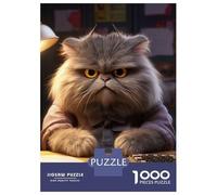 Rompecabezas De 1000 Piezas para Adolescentes Angry Fluffy Cat Studying Rompecabezas para Adolescentes Juego Práctico Desafío Difícil Oferta como Regalo para Toda La Familia 38x26cm/1000pcs