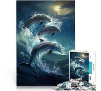 Rompecabezas de 1000 Piezas para Adolescentes Animal Espacial delfín Juego de Preguntas con Piezas de Formas aleatorias Que se entrelazan Completamente 38x26cm
