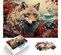 Rompecabezas de 1000 Piezas para Adolescentes Animal Lobo de Flor de Cerezo Difícil Difícil Toda la Familia. 75x50cm