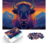 Rompecabezas de 1000 Piezas para Adolescentes “Animales Abstractos Bisonte” Madera,para Mayores de 14 años Decoración artística del hogar Regalo de cumpleaños。tamaño:50x75cm