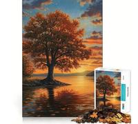 Rompecabezas de 1000 Piezas para Adolescentes Árbol al Atardecer en otoño, Juego de Bordes limpios, Juguete de Desarrollo cognitivo, Juego de Entretenimiento, decoración navideña, Regalo (50x75cm)