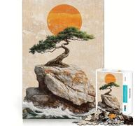 Rompecabezas de 1000 Piezas para Adolescentes Árbol bonsái japonés Tradicional sobre una Roca Juego de Bordes limpios Juguete de Desarrollo cognitivo Juego de Entretenimiento Ligero Regalo