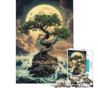 Rompecabezas de 1000 Piezas para Adolescentes Árbol bonsái Solitario bajo la Luna Llena Diversión en casa Mejora la Memoria Juegos relajantes Apto para Mayores de 14 años (38x26cm)