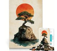 Rompecabezas de 1000 piezas para adolescentes Árbol bonsái tradicional al atardecer diseño artístico bordes limpios juego de ingenio juguete para ejercitar la mente juego de entretenimiento decoración