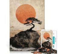 Rompecabezas de 1000 piezas para adolescentes Árbol bonsái tradicional, puesta de sol, diseño artístico, ajuste preciso, juego, concentración, diversión, tiempo libre, arte de pared navideño (50x75cm)