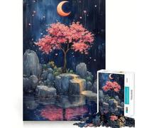 Rompecabezas de 1000 Piezas para Adolescentes Árbol de Cerezo bajo la Luna Creciente Diseño de Corte preciso Ejercicio Mental Diversión,Tiempo de Relax Actividad de cumpleaños (50x75cm)