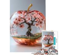 Rompecabezas de 1000 Piezas para Adolescentes Árbol de Cerezo en Flor en Manzana de Cristal Juego práctico Que desafía la Inteligencia Cerebral Juguetes adictivos Gran Regalo para Mujeres (38x52cm)
