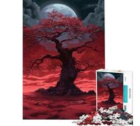 Rompecabezas de 1000 Piezas para Adolescentes árbol de Luna roja Rompecabezas Oscuro de 1000 Piezas Juguete Educativo desafío difícil Juego Divertido y desafiante para Toda la Familia (38x26cm)
