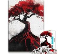Rompecabezas de 1000 Piezas para Adolescentes, árbol del Mundo Yggdrasil Rojo, Hermoso diseño, Juego de ensamblaje, Regalo de Amigo Secreto, 38x52cm (1000 Piezas)