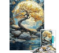 Rompecabezas de 1000 Piezas para Adolescentes Árbol Dorado en Marco de Mosaico Rompecabezas para Adultos Juguetes antiestrés para la diversión Familiar Ayuda a ejercitar el Cerebro (tamaño 38x52cm)