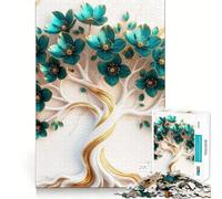 Rompecabezas de 1000 Piezas para Adolescentes, árbol Floral Turquesa sobre mármol, Arte de Bordes precisos, Entrenamiento Mental, Juego Divertido y Tranquilo, Regalo de cumpleaños (38x26cm)