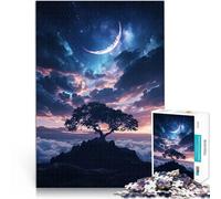 Rompecabezas de 1000 Piezas para Adolescentes Árbol Solitario bajo la Luna Creciente Análisis y lógica Decoración del hogar 52x38cm