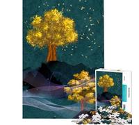 Rompecabezas de 1000 Piezas para Adolescentes árboles Dorados Abstractos Naturaleza Rompecabezas para Adultos Juegos relajantes Arte de Pared Ayuda a ejercitar el Cerebro (tamaño 50x75cm)