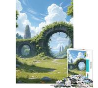 Rompecabezas de 1000 piezas para adolescentes Arcos de piedra cubiertos de vegetación en un paisaje verde Rompecabezas para adultos juegos relajantes mejora la memoria actividades divertidas (38x52cm)
