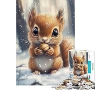 Rompecabezas de 1000 Piezas para Adolescentes Ardilla Adorable en la Nieve Juego de ingenio Regalo de cumpleaños único para Navidad (tamaño 38x26cm)