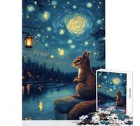 Rompecabezas de 1000 Piezas para Adolescentes Ardilla bajo el Cielo Estrellado Juguetes de decoración del hogar Gran Regalo Juego práctico Lista de Deseos con Papá Noel tamaño 50x75cm