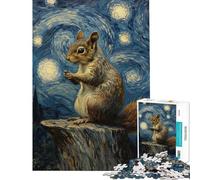 Rompecabezas de 1000 Piezas para Adolescentes Ardilla bajo la Noche Estrellada Rompecabezas para Adultos Juego Familiar Divertido y con Humor Regalo de cumpleaños (Tamaño 38x26cm)