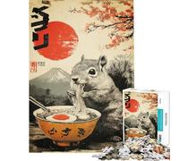 Rompecabezas de 1000 Piezas para Adolescentes Ardilla Comiendo Ramen con Paisaje japonés Rompecabezas para Adultos Juego práctico Divertido y humorístico Actividades Divertidas para Hacer en casa