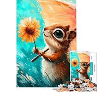 Rompecabezas de 1000 Piezas para Adolescentes Ardilla con Flor y Paraguas bajo la Lluvia Rompecabezas para Adultos Juegos relajantes desafío difícil cumpleaños y Navidad (38x52cm)