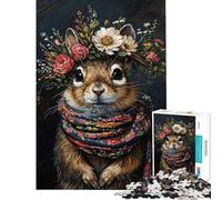 Rompecabezas de 1000 Piezas para Adolescentes Ardilla con Flores Rompecabezas para Adultos Juegos Familiares Ideal para Pasar el Tiempo en casa Un Juego desafiante (Tamaño 38x26cm)