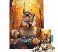 Rompecabezas de 1000 Piezas para Adolescentes Ardilla de otoño con Nuez Rompecabezas para Adultos Juguetes antiestrés para la diversión Familiar Ayuda a ejercitar el Cerebro (tamaño 38x52cm)
