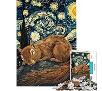 Rompecabezas de 1000 Piezas para Adolescentes Ardilla durmiendo bajo un Cielo Estrellado Rompecabezas para Adultos antiestrés para divertirse en Familia en casa (Tamaño 50x75cm)