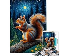 Rompecabezas de 1000 Piezas para Adolescentes Ardilla en la Noche Estrellada Juegos de relajación análisis y lógica cumpleaños (tamaño 38x52cm)