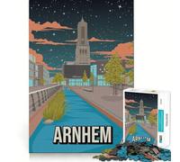 Rompecabezas de 1000 Piezas para Adolescentes Arnhem,Vista Nocturna de la Ciudad Holandesa,póster de Viaje,Arte de Corte Limpio,Juego Creativo,Juguete,Juego Relajante, (50x75cm)