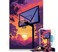 Rompecabezas de 1000 Piezas para Adolescentes Aro de Baloncesto al Atardecer Ilustración de Arte con Bordes precisos Juego Divertido y Acogedor para Navidad Exhibición artística (38x26cm)