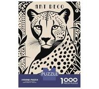 Rompecabezas De 1000 Piezas para Adolescentes Art Deco Cheetah Illustration Rompecabezas para Adultos Juguetes De Bricolaje Decoración del Hogar Juego Desafiante Regalos 52x38cm/1000pcs