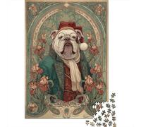 Rompecabezas De 1000 Piezas para Adolescentes Art Nouveau Bulldog Portrait Rompecabezas para Adultos Juegos Divertidos Decoración Ayuda A Ejercitar El Cerebro 70x50cm/1000pcs
