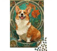 Rompecabezas De 1000 Piezas para Adolescentes Art Nouveau Corgi Print Rompecabezas para Adultos Juegos Divertidos Decoración Ayuda A Ejercitar El Cerebro 52x38cm/1000pcs