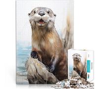 Rompecabezas de 1000 Piezas para Adolescentes Arte de Acuarela de Nutria Marina Juguetes de Bricolaje Grandes Regalos y Juguetes 38x26cm