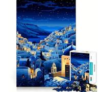 Rompecabezas de 1000 Piezas para Adolescentes Arte de Pueblo Nocturno de Grecia,diseño de Corte Fino,Juego Mental,Regalo,diversión para Pasar el rato,diversión de cumpleaños (38x26cm)