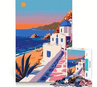 Rompecabezas de 1000 Piezas para Adolescentes,Arte de Viaje a Grecia,Mykonos,Arte de Bordes precisos,Actividad Mental Inteligente,Juego para Pasar un rato Agradable,Regalo de cumpleaños (38x26cm)