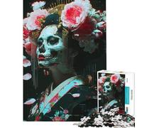 Rompecabezas de 1000 Piezas para Adolescentes Arte Digital de Calavera Floral y Geisha Rompecabezas para Adolescentes Juegos relajantes para divertirse en Familia y ejercitar el Cerebro (38x52cm)