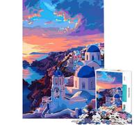 Rompecabezas de 1000 Piezas para Adolescentes Arte Griego de Santorini Juego Retro desafiante Juguetes para ejercitar la Mente Juego antiestrés Regalos de cumpleaños tamaño 75x50cm