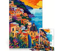 Rompecabezas de 1000 Piezas para Adolescentes,Arte Italiano,Costa de Amalfi,Corte, lógica Divertida,Juguete Divertido,Juego Tranquilo,diversión de cumpleaños,Juego Divertido (38x26cm)