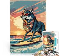 Rompecabezas de 1000 Piezas para Adolescentes Arte Pop de Perro Surfista Montaje de Patrones Interacción Entre Padres e Hijos 38x26cm